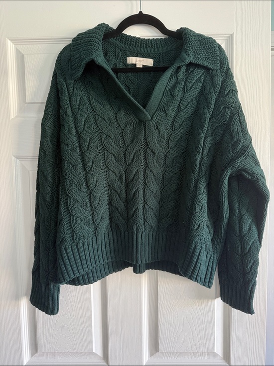 LOFT Sweaters - LOFT Dark Teal Cable Knit V-Neck Sweater